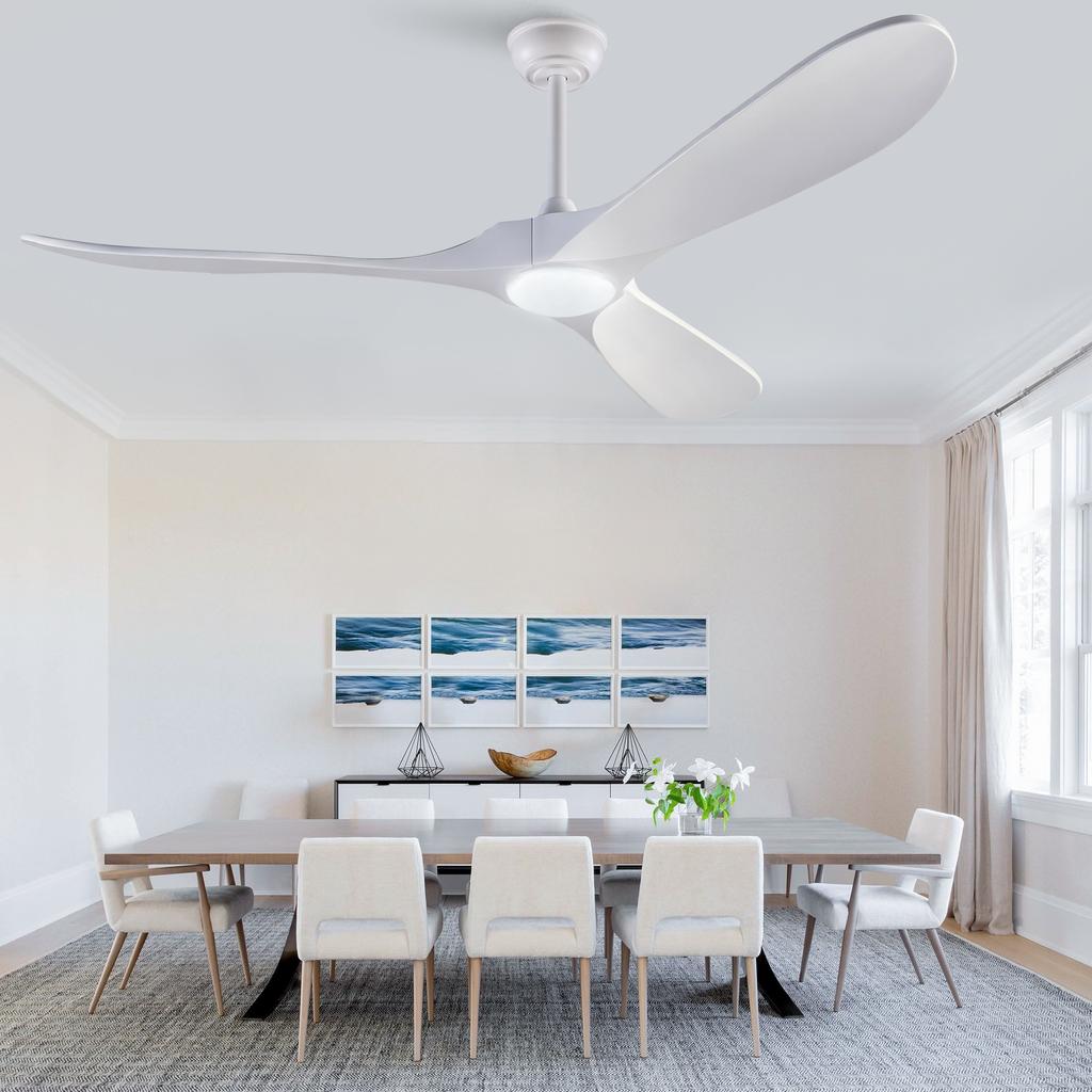 60-inch fan with lighting and remote control, 3 solid wood blades, 3-CCT, dimmable, six-speed reversible fan settings, for living room/ dining room