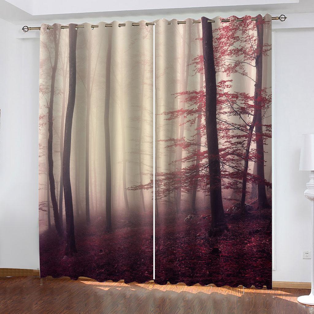 HUANZHUANG Woods and Trees Curtains 2 Panel Kids Boys Girls Living Room Bedroom Home Winodw Decor Бесплатная доставка Бесплатная доставка
