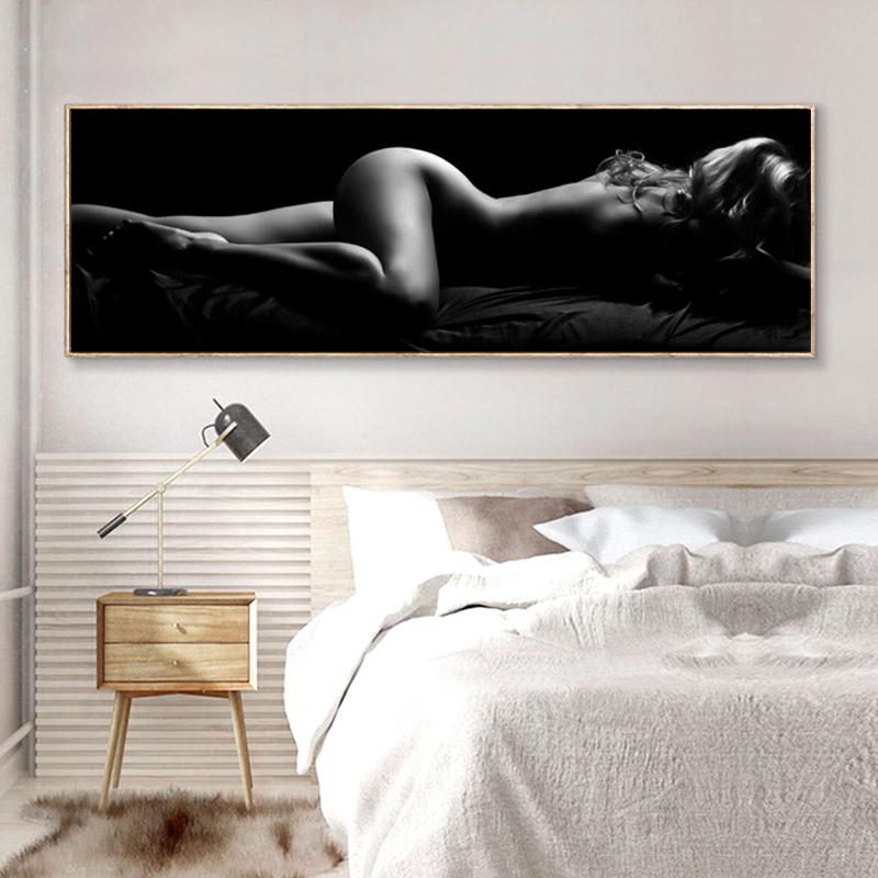 Nude Portrait Art Poster Print On Canvas Painting Sexy Sleeping Black and White Women Wall Art Picture for Living Room Decor