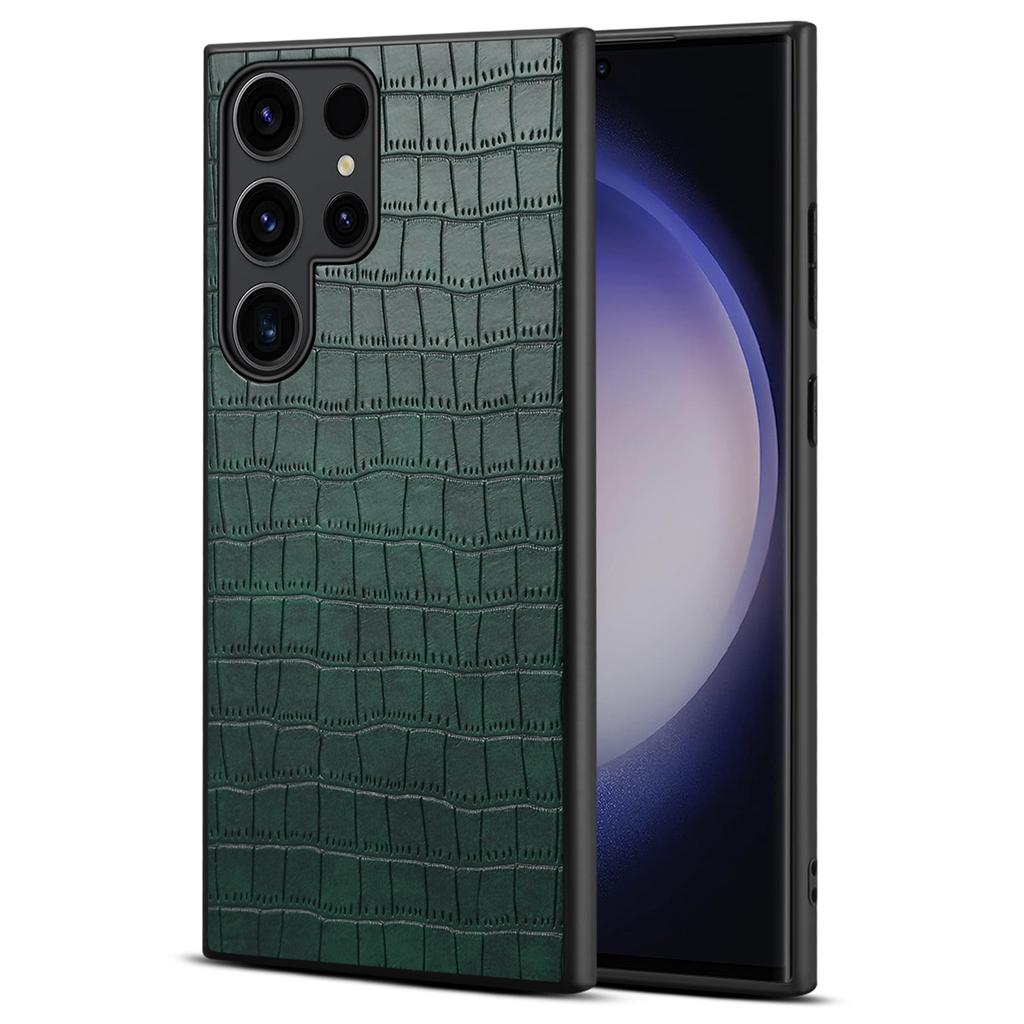 For Samsung Galaxy S24 Ultra Case PU+PC+TPU Crocodile Textured Smart Phone Cover