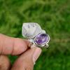 Natural African Amethyst Gemstone Solitaire Bird Adjustable Ring 925 Silver