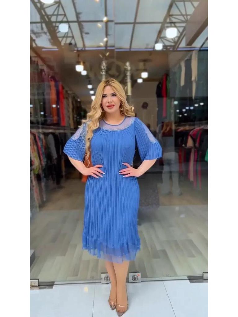 Женское платье 2025 года большого размера из сетки с кружевной отделкой и плиссированной юбкой