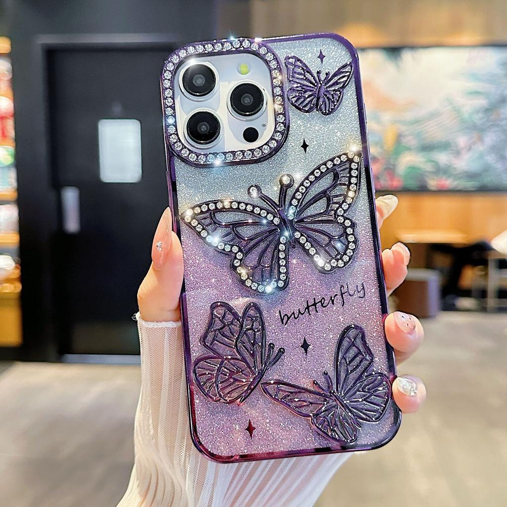 Подходит для чехла на мобильный телефон Apple 16promax iphone15 новый бабочка стразы мягкий клей 13 полноразмерный противоударный 14