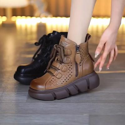 Модные полые ботинки Мартин женские 2025 весна и лето новые на толстой подошве «маффин» крутые ботинки ретро повседневные туфли с прорезями римские туфли