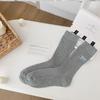 Embroidered Bow Socks Medium Socks Simple Trendy Double Needle Girls Growth Socks Student Vertical Strip Pile Socks Girl