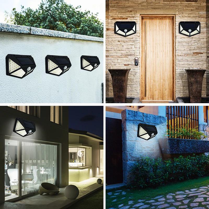 100 LED Solar Lights Outdoor PIR Motion Sensor Wall Lamp 3 Mode Human Sensor Solar Lamp for Garden Pathway Street Lighting Light