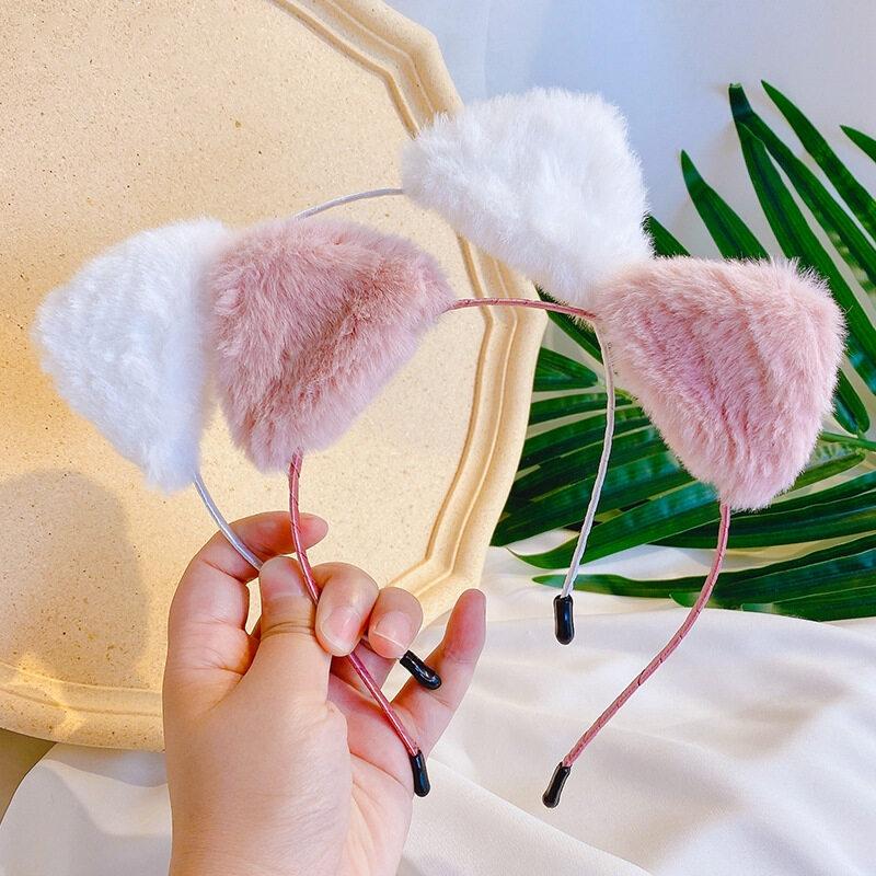 Плюшевый ободок с кошачьими ушками для женщин, мультяшная плюшевая повязка для волос, аниме косплей, милый ободок для умывания лица, головной убор, аксессуары для волос для девочек