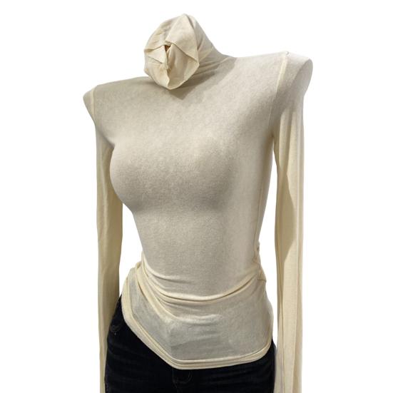 Женские топы с высоким воротником, длинными рукавами, облегающая базовая рубашка, однотонная эластичная рубашка, осенне-зимние базовые топы