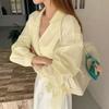 Shop   Women Lace Collar Neck Ribbon Blouse Yellow 21ds Wbl 4255