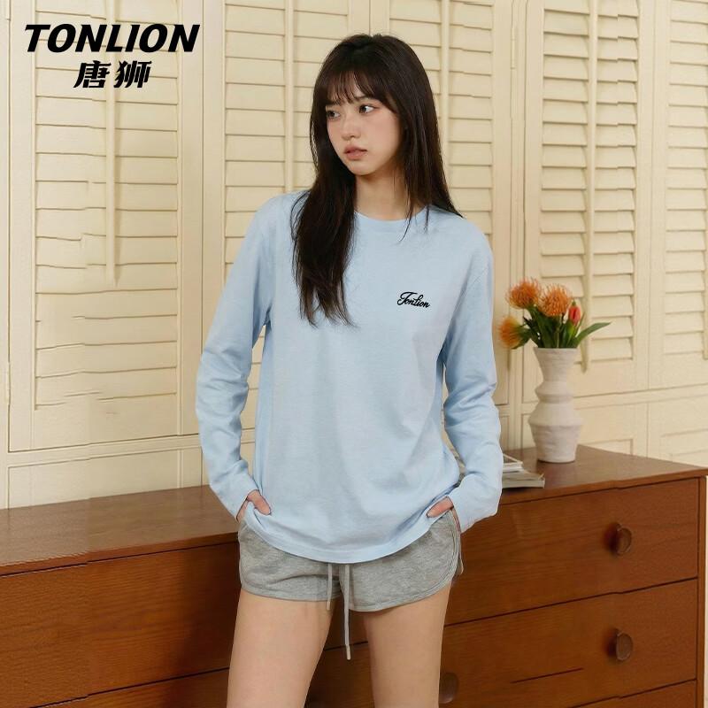 Женская свободная футболка TonLion из чистого хлопка с принтом букв, с длинным рукавом