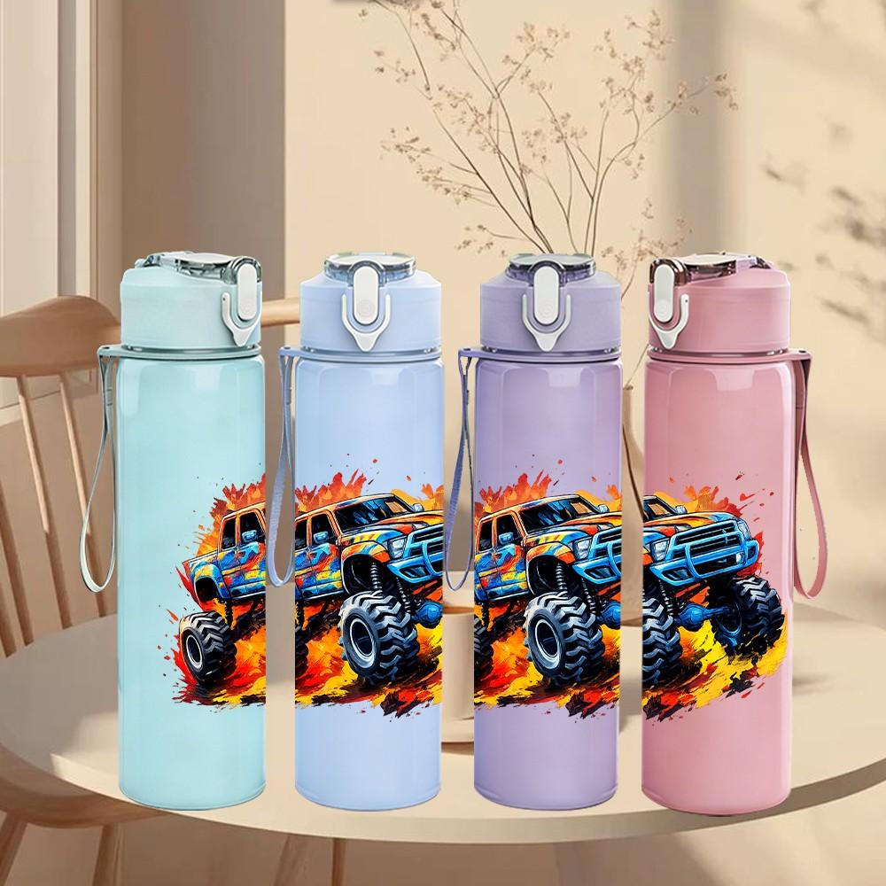 1PC Monster Truck Off Road Vehicle Print 750ml Color Plastic Sports Water Bottle Leakproof Flip Straw Lid Suitable for Sports Office Home Use
