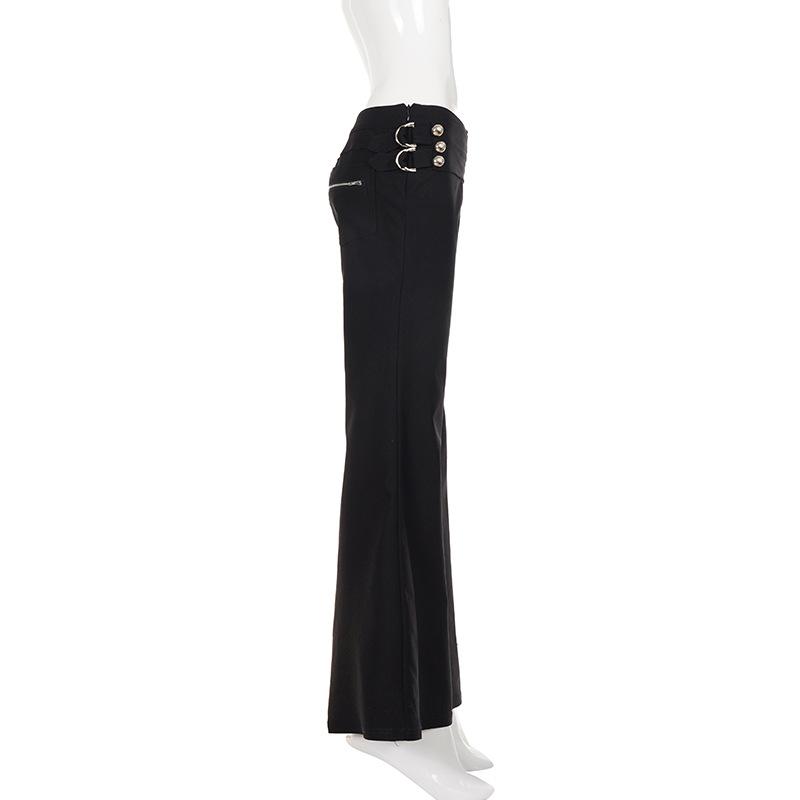 Women's Flare Pants Low Waist Slim Fit Y2K Metal Button Design Casual