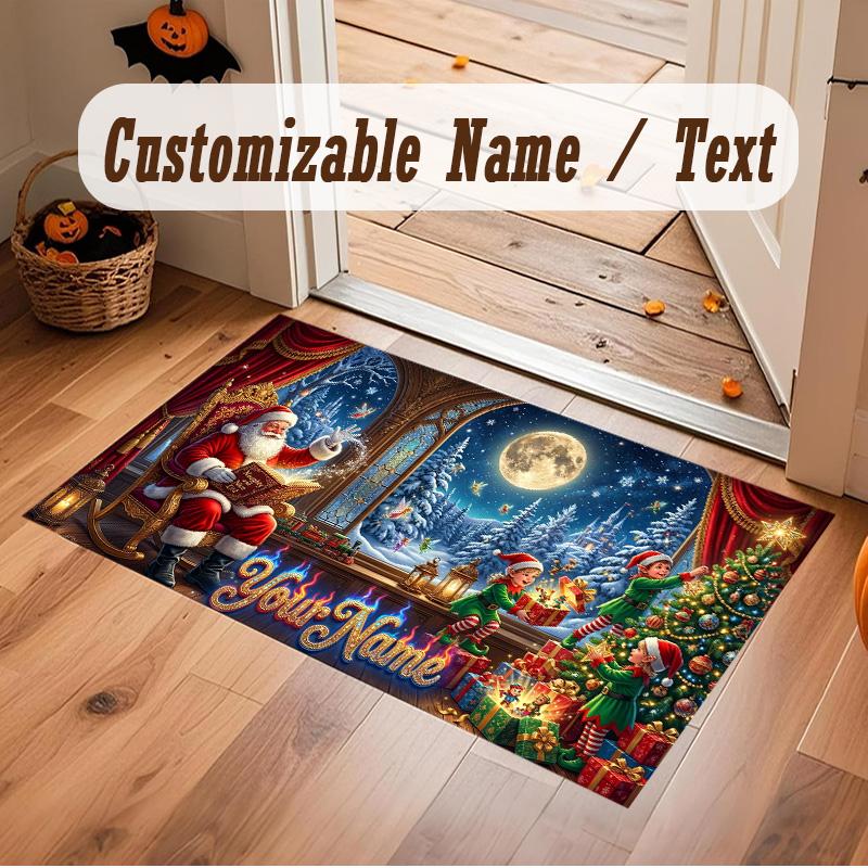 Мягкий ковер из хрустального велюра на рождественскую тематику, с печатью имени и текста на заказ, нескользящий коврик для пола для спальни, гостиной