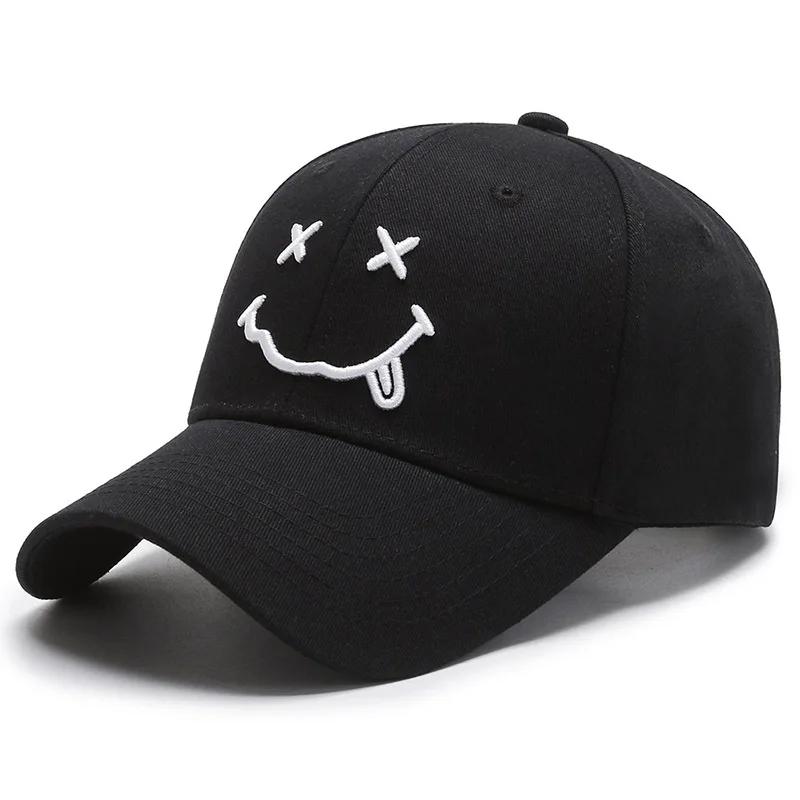 Женские бейсболки с вышивкой смайлика Kpop Черные Хлопковые Регулируемые Snapback Смешные Хип-хоп Кепки Осенние Солнце Папины Кепки для Ма Практичное Использование