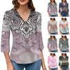 Women's V-neck Gradient Print Three-quarter Sleeve Fashion Top