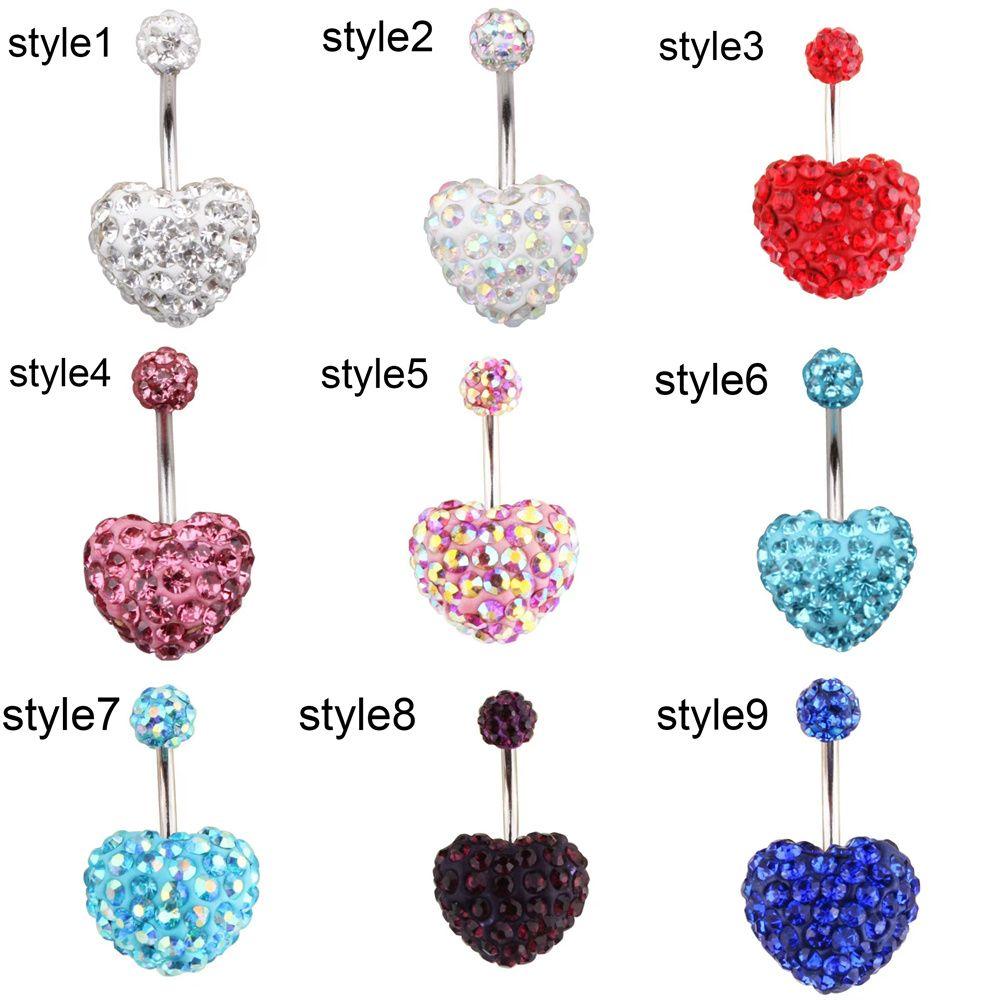 Двойной драгоценный камень Кнопка Мульти Кристалл Поддельное кольцо в пупок Сердце Штанга для живота Кольца для пупка Пирсинг тела