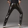 Мужские брюки-карандаш, яркая поверхность, однотонные, застежка-молния, средняя посадка, брюки из искусственной кожи, облегающие, мотоциклетные брюки, уличная одежда