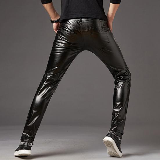 Мужские брюки-карандаш, яркая поверхность, однотонные, застежка-молния, средняя посадка, брюки из искусственной кожи, облегающие, мотоциклетные брюки, уличная одежда