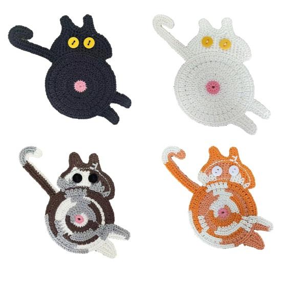 Yousheng Кот Плетёная подставка Крючком Подставка для кофе в форме кота для декора дома и офиса Защита столешницы Смешные подарки для женщин Мамы Подруг Коллег