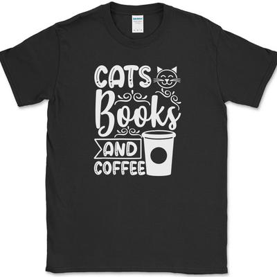 Футболка «Кошки Книги и Кофе» Смешной Котенок Животное Домашний питомец Юмор Подарок Футболка