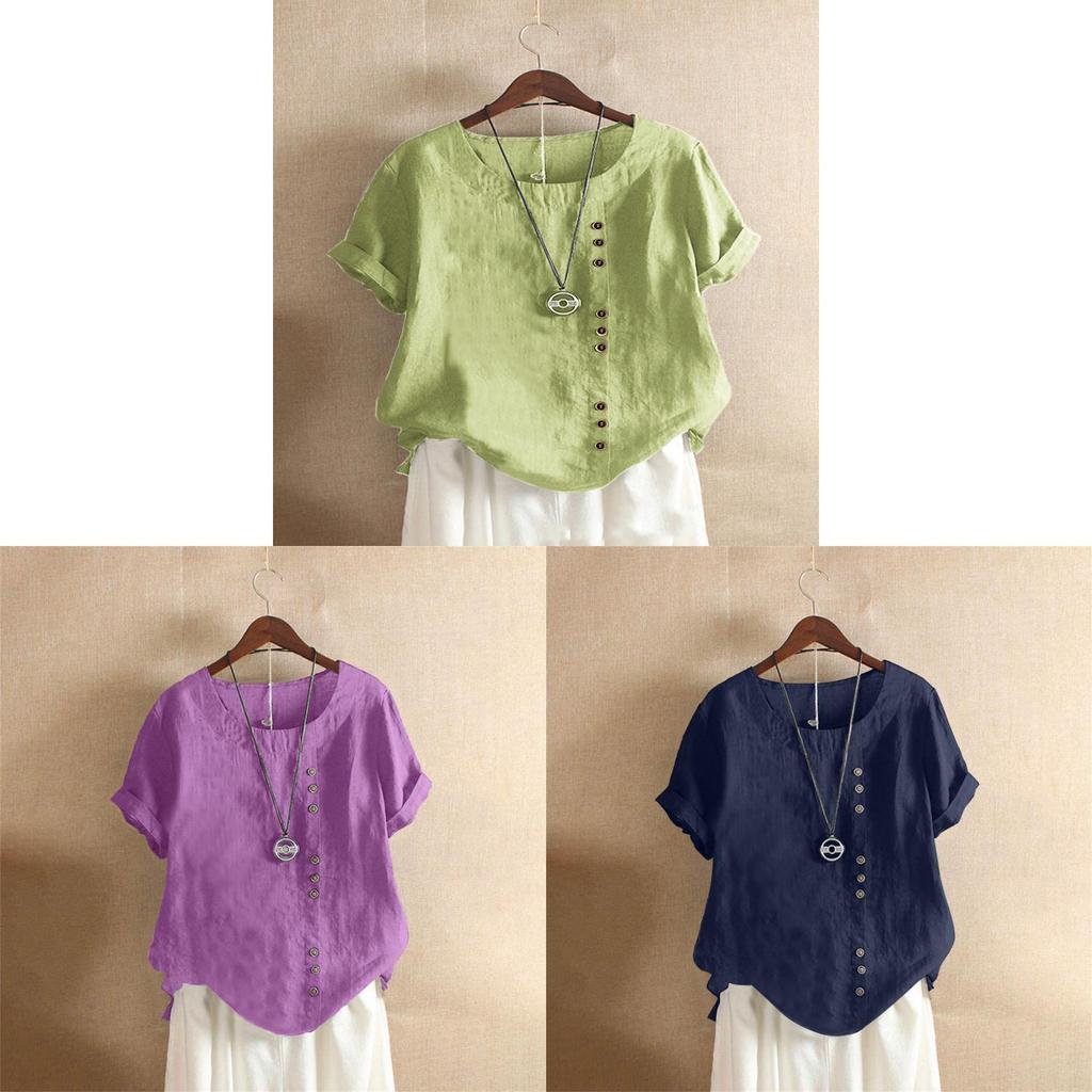 Cotton Linen T Shirt For Women With Loose Fit And Short Sleeves For Casual Wear
