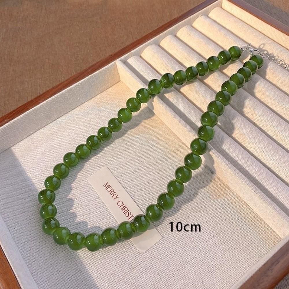 Round Green Beads Necklace 4 6 8 10mm Collarbone Chain New Choker Necklace Gifts