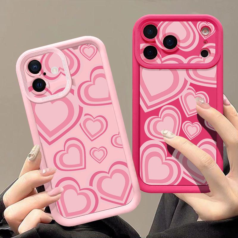 For iPhone 17 Pro Max Case Y2K Retro Gradient Love Hearts Pattern Shockproof Bumper Soft Silicone Cover For iPhone 16 15 14 13 Pro 12 11 16E Air