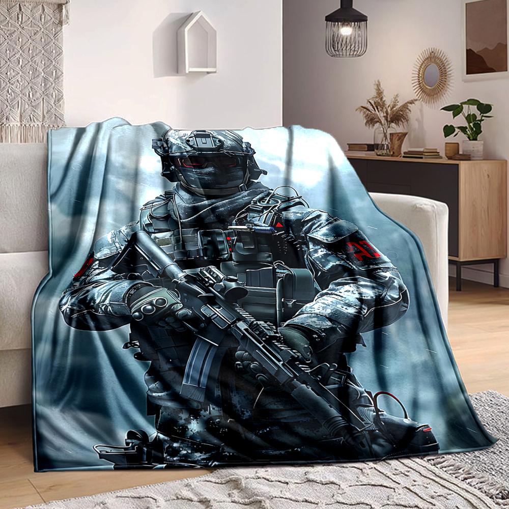 1Pc Future Soldier Armor Flannel Blanket, Soft And Comfortable, Casual Warm, Camping Travel, Christmas, Halloween Xmas Gift. G1146