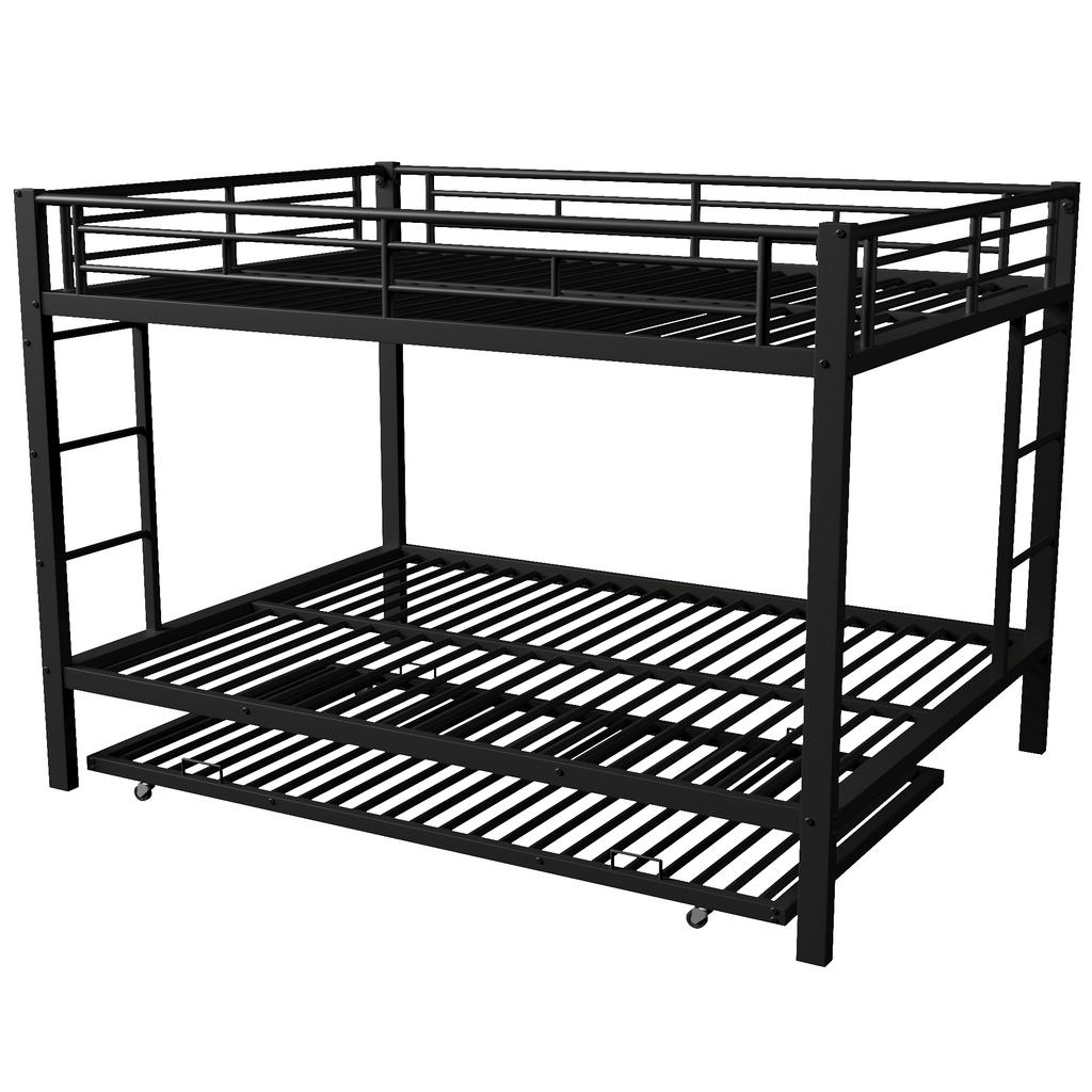 140*200Cm bunk bed, iron frame bed, children's bed, equipped with pull-out bed, high railings, without mattress, black