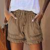 Женские шорты с эластичным поясом средней посадки и широкими карманами на шнурке, впитывающие пот, однотонные манжеты с кисточками, спортивные шорты, уличная одежда