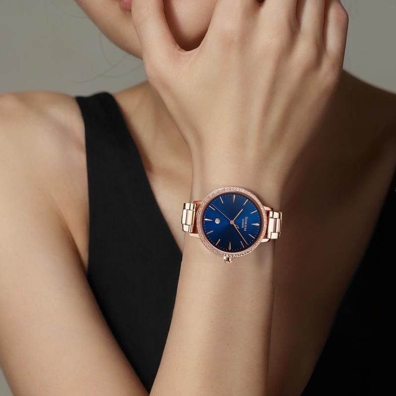 Casio SHEEN 50 meters waterproof quartz movement stainless steel strap Japanese and Korean watch 40.5mm women's watch blue dial SHE-4535YPG-2A