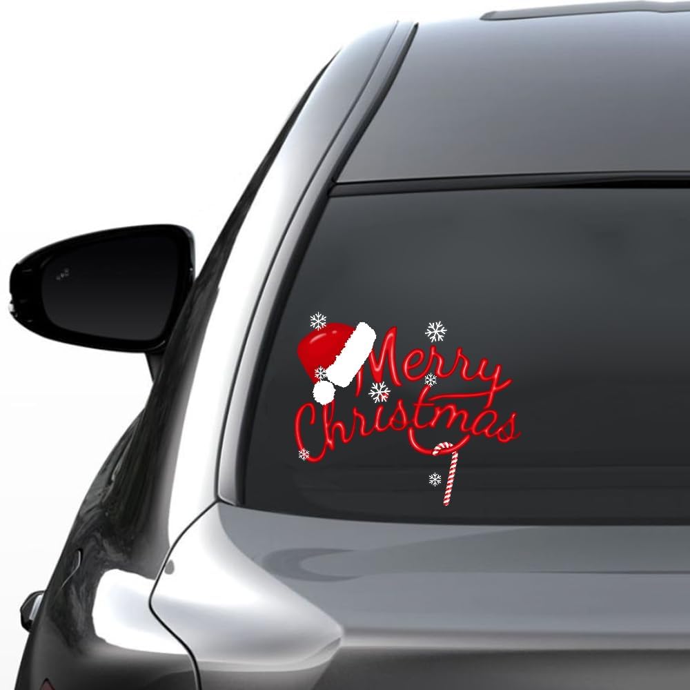 Merry Christmas Winter Decals, Car Stickers, Holiday Wall Window Clings, Decorations Accessories (Hat Merry Christmas)