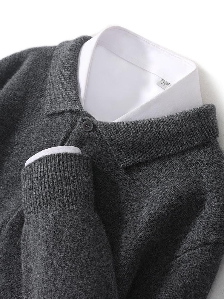 Мужской свитер-поло из 100% чистой шерсти - Business Casual Осень/Зима Вязаные изделия