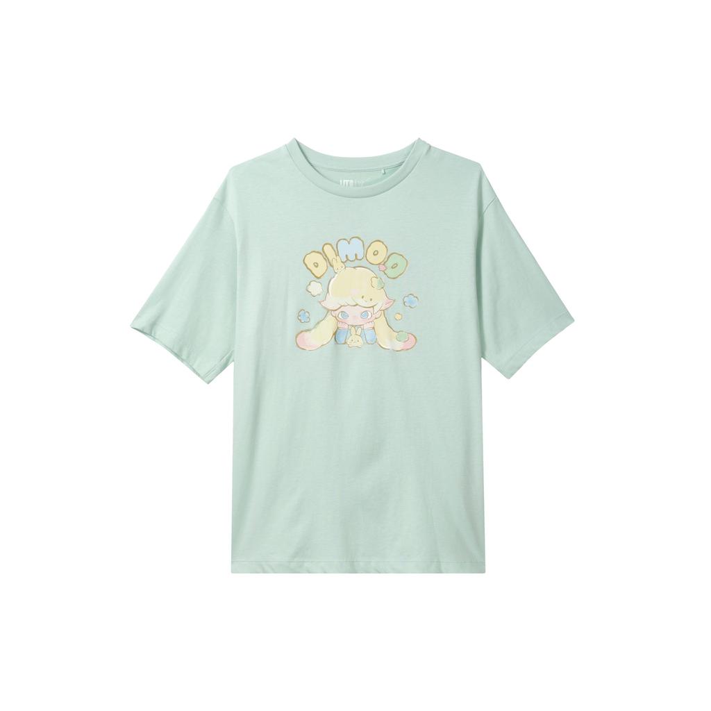 Uniqlo X Pop Mart Мультяшная футболка с круглым вырезом и принтом, с коротким рукавом, женская, светло-зеленая 472158-51