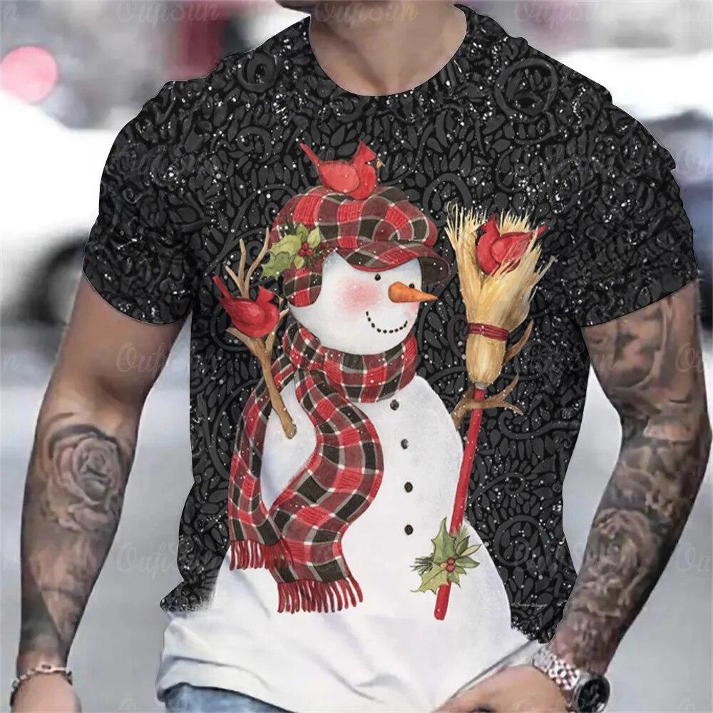 Hot Sell Christmas T-Shirt For Men 3d Snowman Printed Men'S Clothing Street Designer Short Sleeve Tshirts Daily Casual Tops Tees