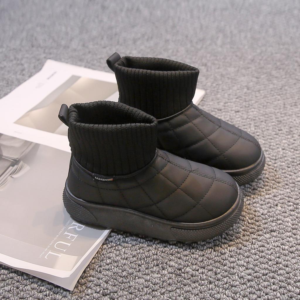 Девочки зимние сапоги 2025 зима новая мода мальчики бархатные короткие сапоги термо две хлопковые туфли детские носки сапоги тренд