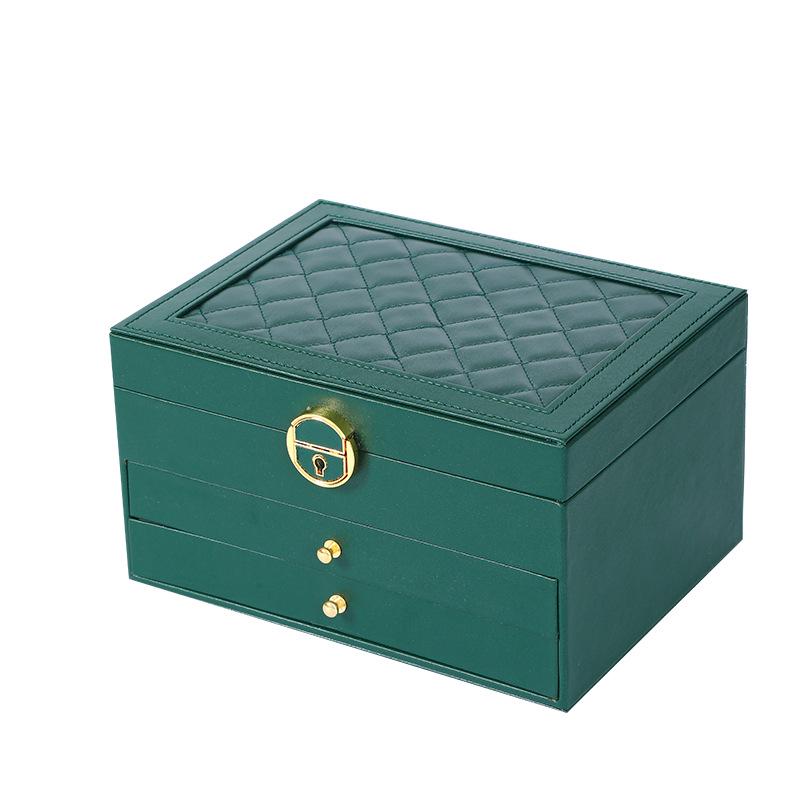 Three-Layer PU Leather Jewelry Box with Velvet Storage and Large Capacity Drawer