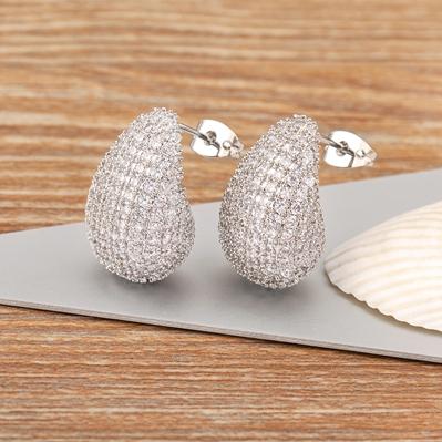 Nidin Hot Sale Glossy Waterdrop Full Zircon Earrings for Women Lightweight Hollow Gold/Silver Color Chunky Hoops Fashion Jewelry