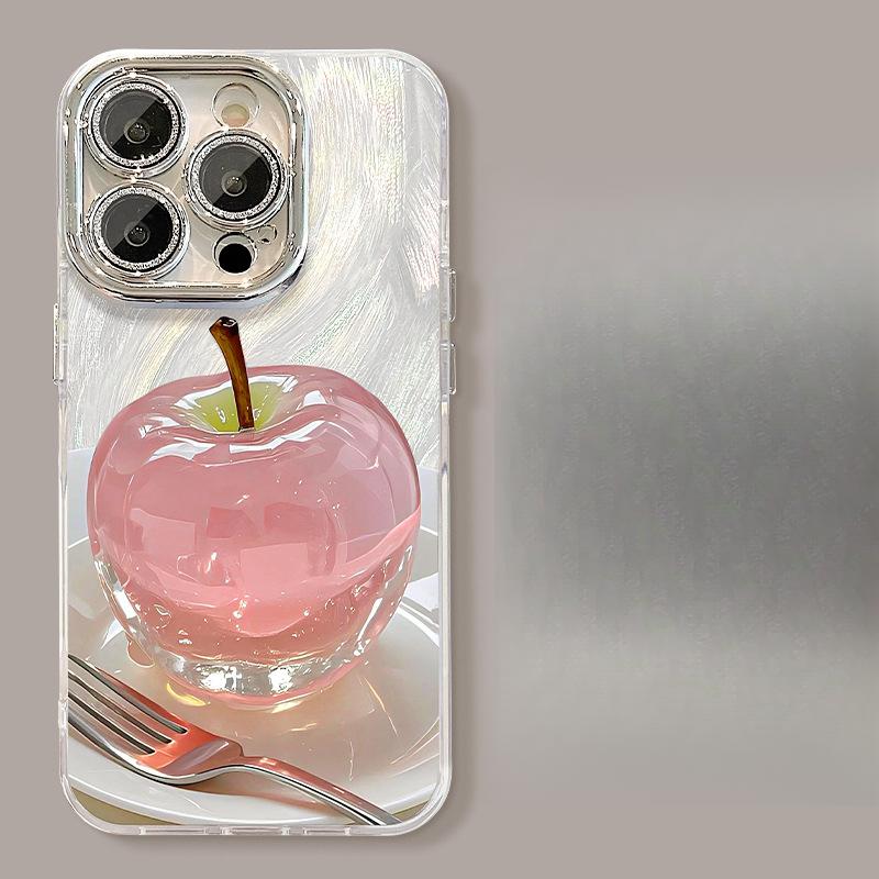 Хрустальная подставка-зеркало в виде яблока, подходит для чехла мобильного телефона Apple 13, Huawei Mate60pro, пряжа «перо», 15 всесторонняя 14/11