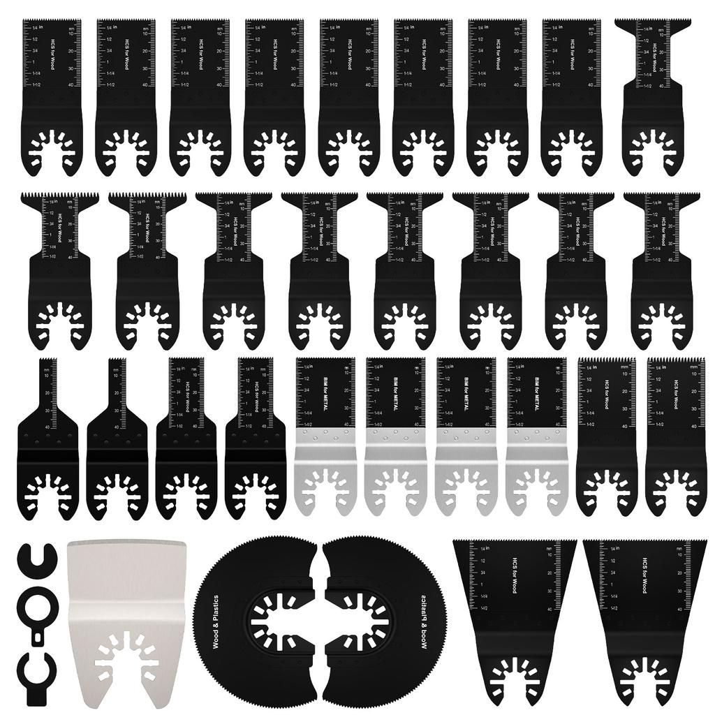 33Pcs Oscillating Saw Blades 20-88MM Multi-size Saw Blade High Carbon Steel Oscillating Blades Cutting Saw Blades with Gasket