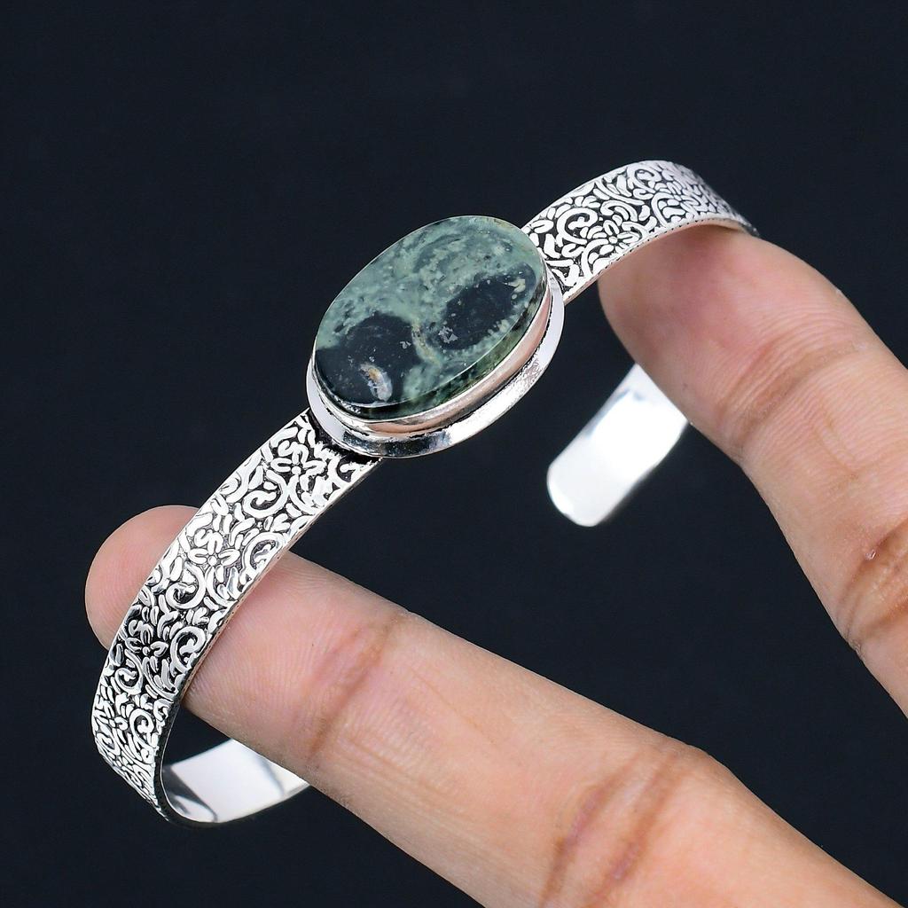 Овальный Натуральный Камбаба Яшма Юбилей Помолвка Новый Браслет Ювелирное Изделие 925 Серебро