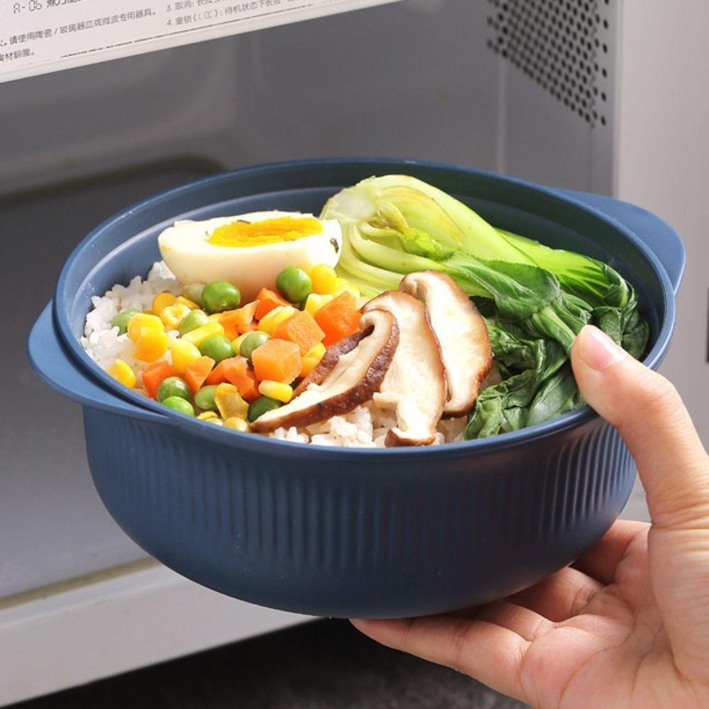 4 Set Household Large Capacity Ramen Noodles Bowl Vertical Striped Plastic Soup Bowl with Lid and Spoon Salad Bowl Canteen