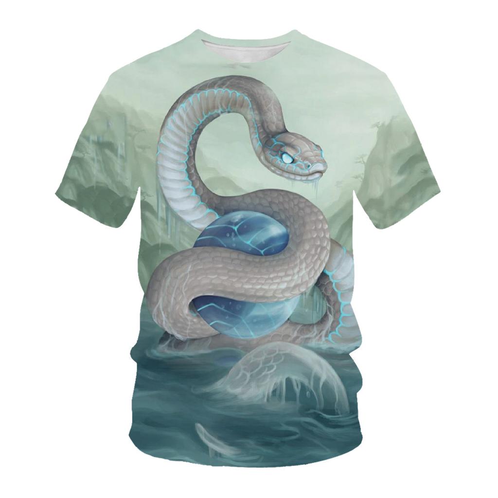 Summer Animal Snake Head Round Neck T-shirt 3D Digital Print Top Loose Casual Men's Short Sleeve Tee Shirts