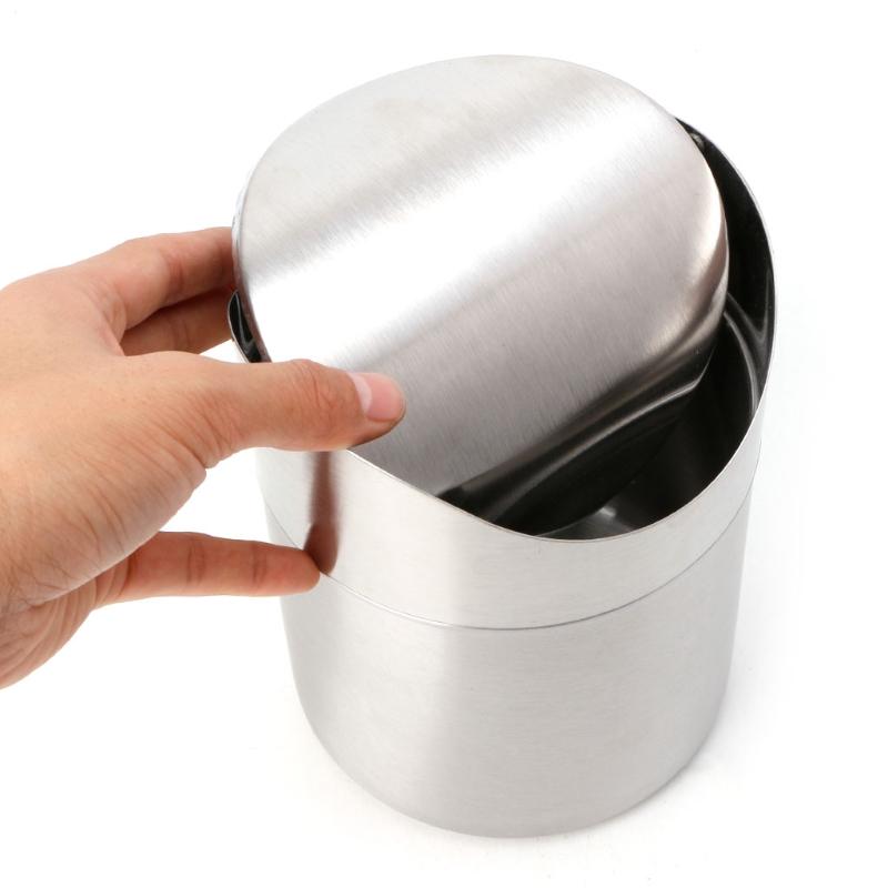Stainless Steel Desk Trash Bin Countertop Waste Can With Swing Lid 1.5 L