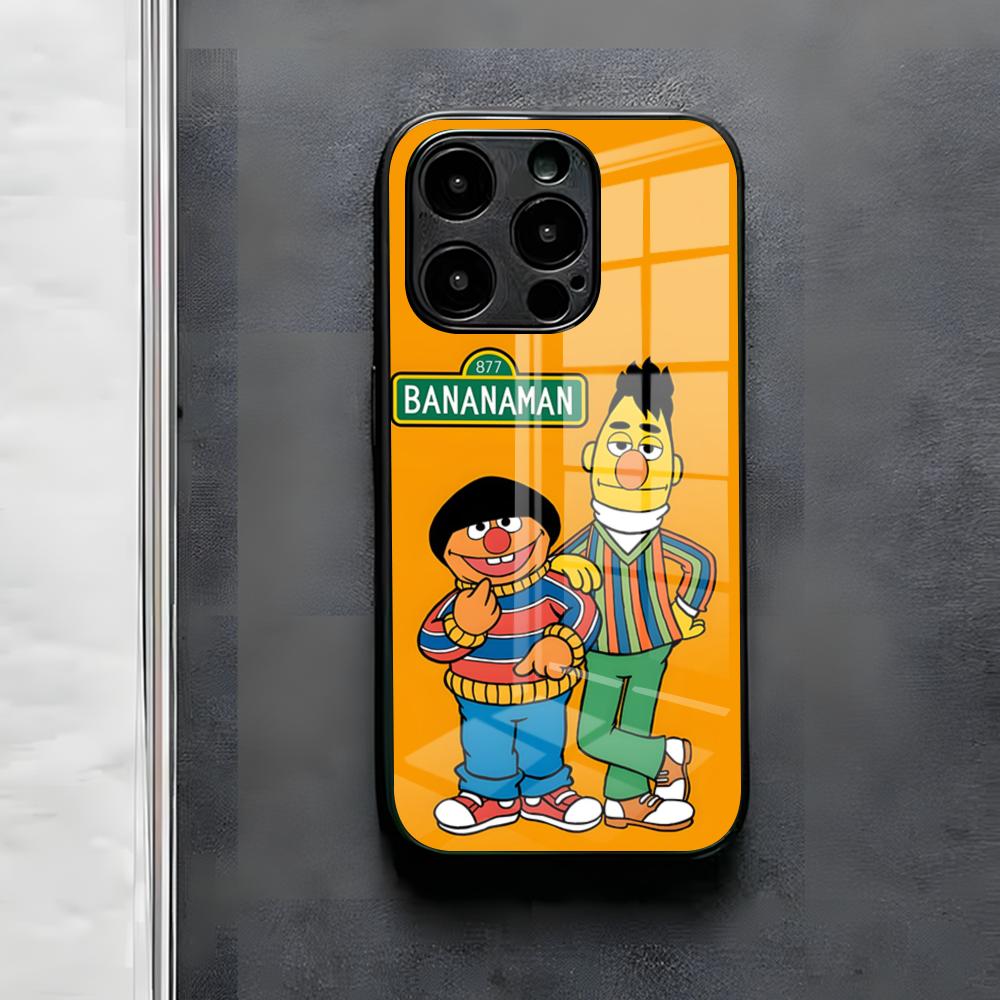 S-Sesame S-Street Phone Case For IPhone 17 Air 16 E Pro Max 15 14 13 Mini 12 Pro 11 Max Plus Black Glass Cover