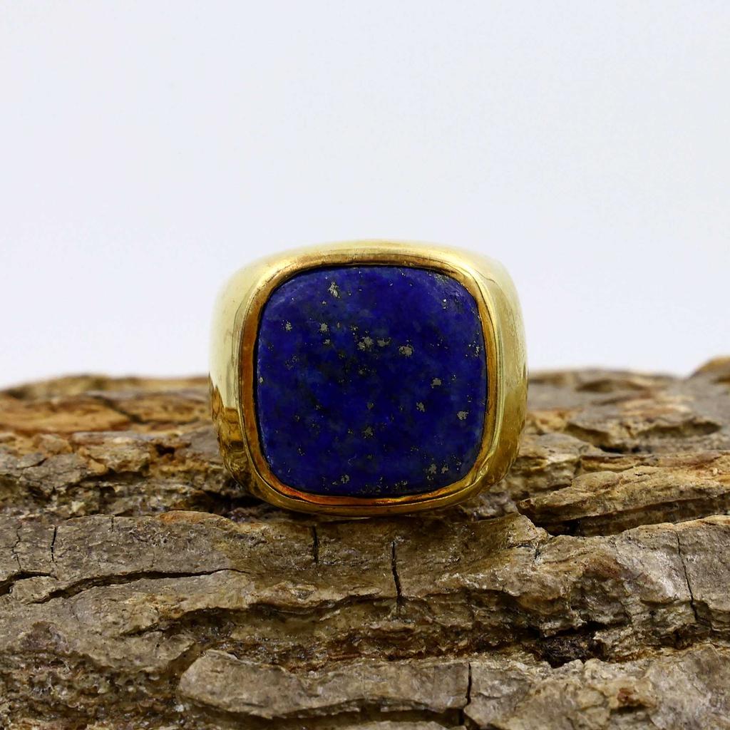Кольцо с драгоценным камнем лазурит, кольцо из стерлингового серебра 925 пробы, кольцо из желтого золота, ювелирные изделия ручной работы, подарки на день рождения, эффектное кольцо
