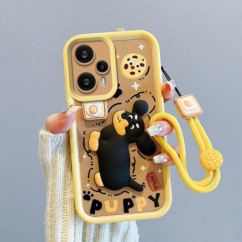 KEYSION Shockproof Case for Xiaomi POCO F5 Pro with Lanyard Soft Silicone Cute 3D Cartoon Doll Phone Back Cover for POCO F5