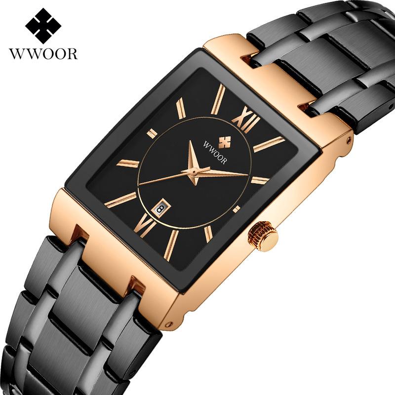 Wwoor Hold Love Square Men'S Steel Strap Watch Quartz Watch Waterproof Business Men