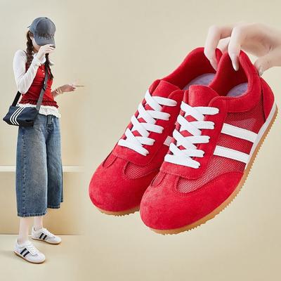 Красные немецкие тренировочные кроссовки женские 2025 новая летняя тонкая дышащая маленькая белая обувь легкая обувь для скейтборда плоская сетчатая обувь