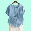 Women Casual Floral Print Loose Blouse Laides Cotton Linen Top Fashion Short Sleeve T-shirt